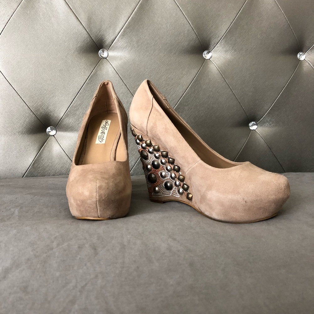 Naughty Monkey Tan Embellished Wedges 5 Inch Heel